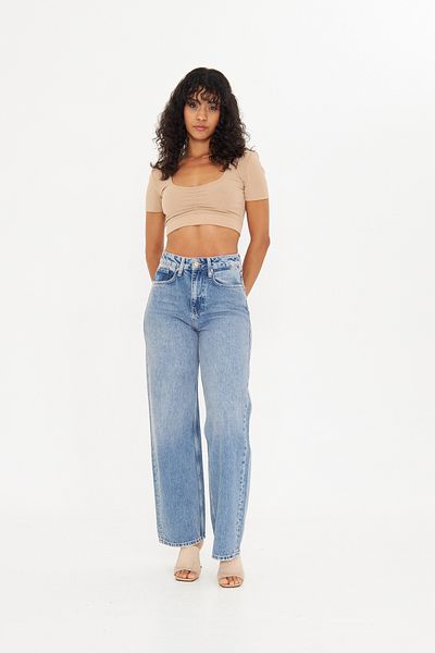cracpot Women's High Waist Cotton Tint Washed Comfortable Dady Fit Jean Pants