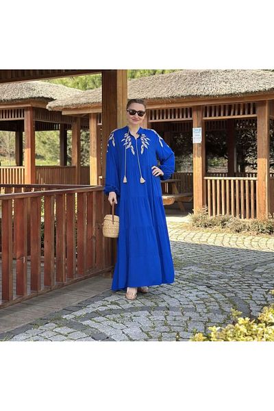 My Blog Saks Blue Leaf hímzett réteges nagy méretű ruha - 2019 - 4