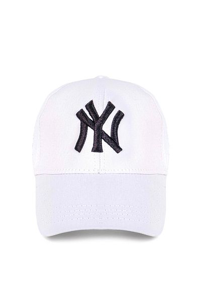 Eke Tekstil Unisex White Color Black Logo Baseball Ny Embroidered Hat