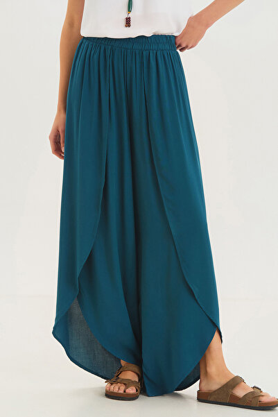 Clandestino Rahat Kesim Yırtmaç Detaylı Etekli Bohem Pantolon Petrol