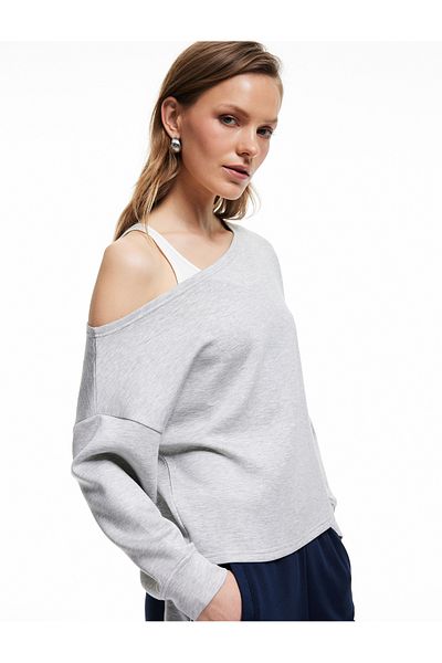 Koton Scuba Fabric Long Sleeve Asymmetrical Collar Off-The-Shoulder Sweatshirt