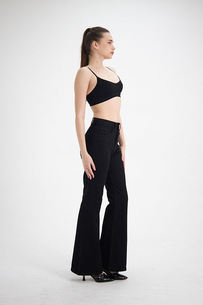 cracpot Women's High Waist Cotton Flare Jean Pants