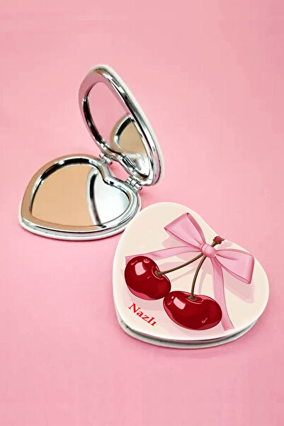 İŞTE BU Kişiye Özel İsimli Kiraz Baskılı Kalp Deri Ayna Çanta, Cep ve Makyaj ...