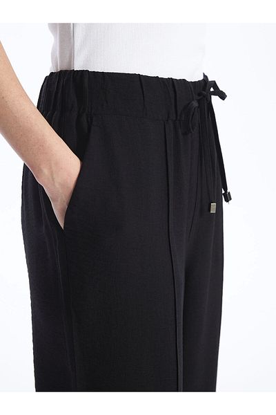 LC Waikiki Lcwaikiki Classic Black Elastic Waist Straight Wide Leg Pants for Women