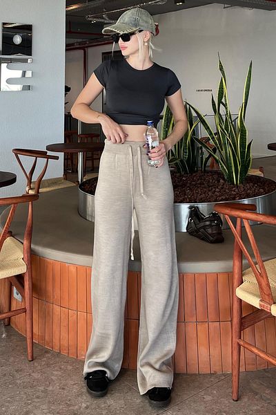 Madmext Wide Leg Mink Trousers - Adjustable Waist Mg2089