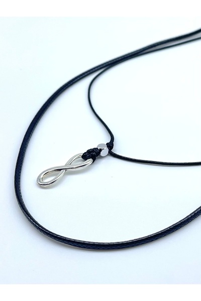 Concept HuBuTU Minimal Gümüş Kaplama Sonsuzluk Objeli Erkek Siyah Suni Deri I...