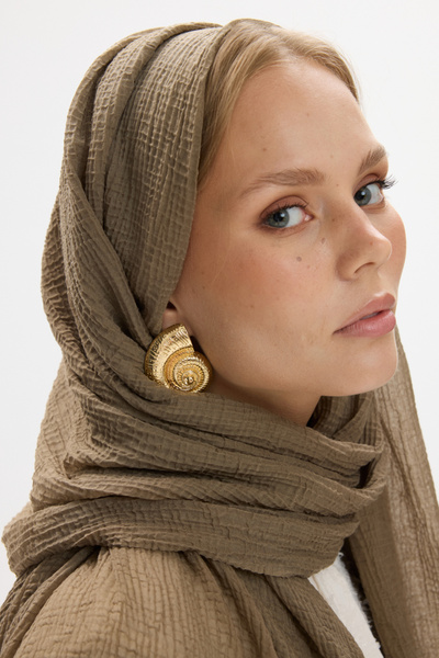 FENZA SCARF Pamuklu Müslin Şal - Koyu Bej