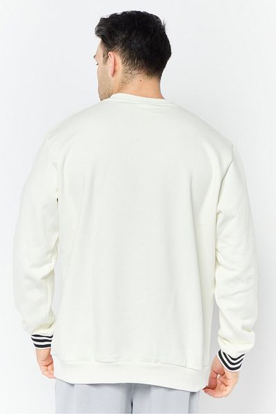 adidas Men V-neck Embroidered Logo Long Sleeve Sweatshirts, Off White