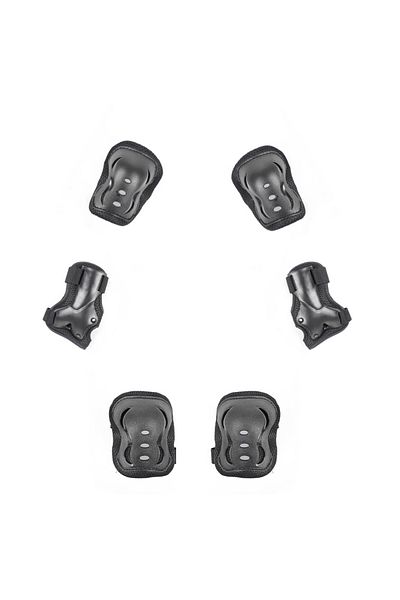 ACTION ONE Set protectii copii, genunchiere, cotiere si aparatori incheieturi, marimea S, negru