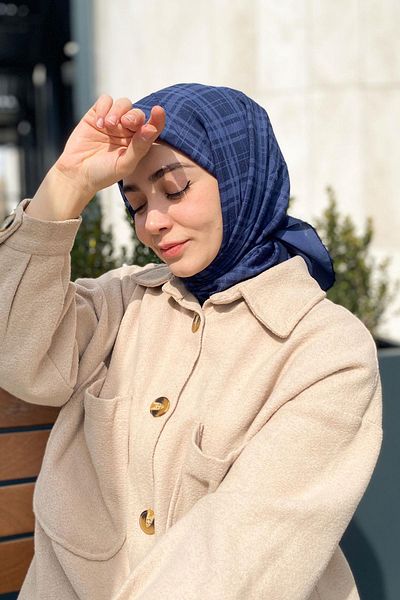 Aker Καρό Φουλάρι - 1040400-921 - Navy Blue