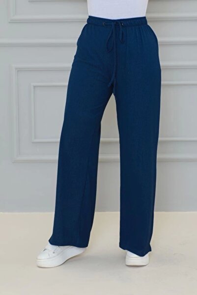 Akm Life Tamnoplave elastične pantalone sa širokim nogavicama i udobnom tkani...