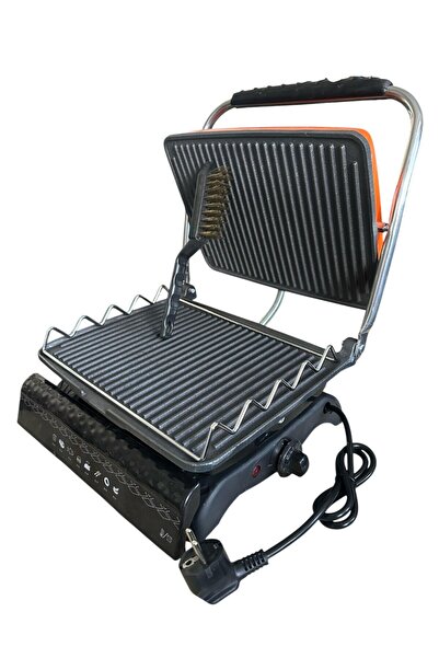 bizdeneve Ultra Plus Organik Demirdöküm Izgara& Tost Makinası Turuncu Izgara aparatlı ,fırçalı,yağdanlık