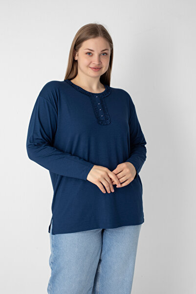 Orly More Μίνι σκίσιμο από ύφασμα βισκόζης Μακρυμάνικη μπλούζα από βαμβακερή μητέρα με λεπτομέρεια σε μακρυμάνικο πέτο και κουμπιά