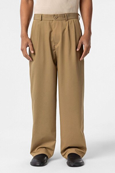 VAMOSCLO Baggy Fit Pileli Kumaş Pantolon Haki