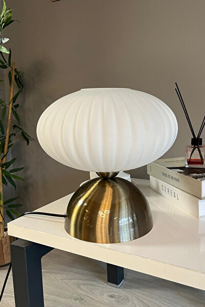 Bamyum Elegant Cam Beyaz Masa Lambası Dekoratif Masaüstü Aydınlatma Hol Abaju...