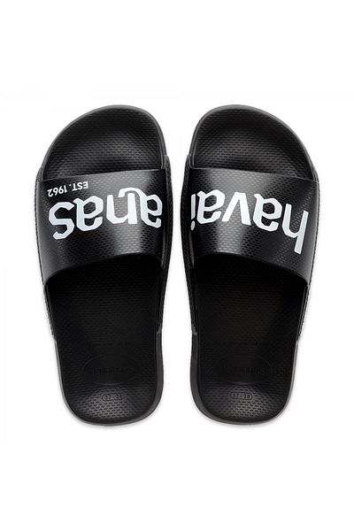 Havaianas 4148124   Slide Classic Logomania Single Band Black-White Unisex Slippers