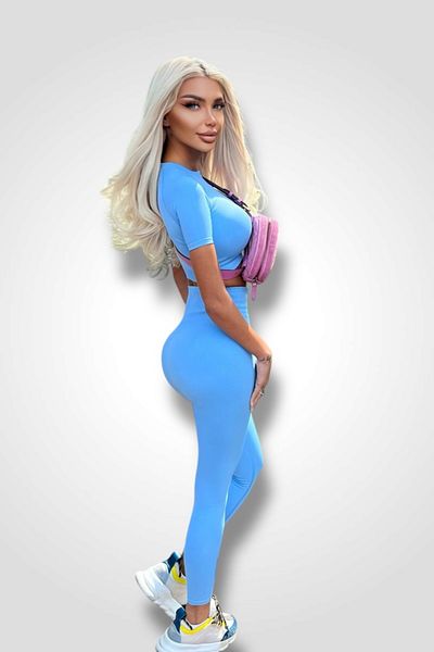 BOMBFIT VITAL blue Seamless 2-piece set - short-sleeved blouse and tights, for women