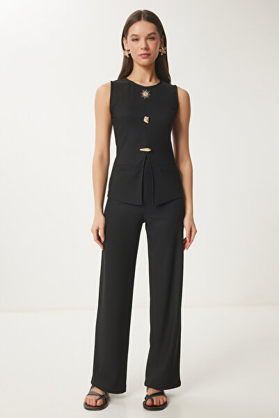 Lovelyİstanbul Σετ κορδόνι με χρυσά αξεσουάρ ΜΑΥΡΟ LZH0013