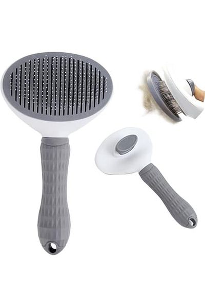 nextbuy Cat and Dog Grooming Brush with Automatic Buttons – Hairball Collector and Massage Effect Comb Gray
