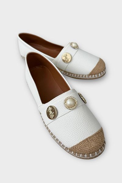 Liger Women's Espadrille Buckle Ballerina Shoes White