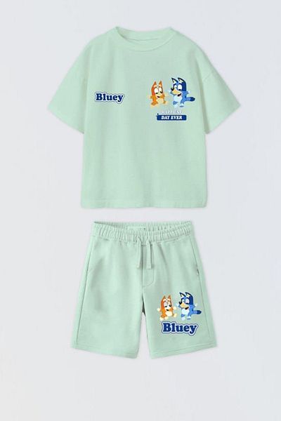 Monila Boy's Cotton Fabric Bluey Printed Shorts Tshirt Bottom Top Set