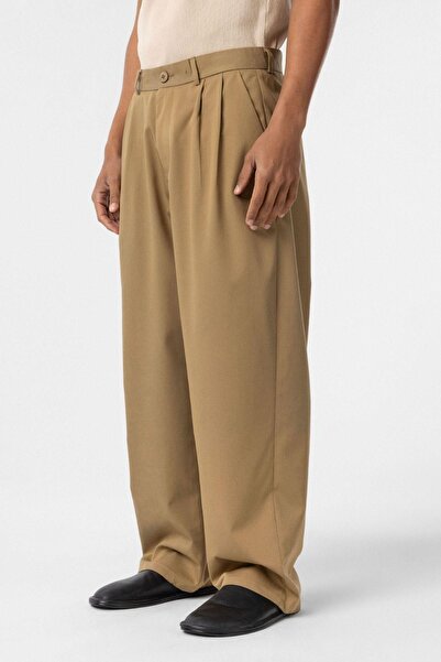 VAMOSCLO Baggy Fit Pileli Kumaş Pantolon Haki