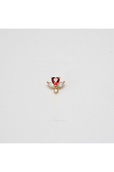 Piercing by Sever Kanatlı Kırmızı Kalp Çelik Piercing... Altın/Gold Renkli ve Şeffaf Taşlı (TRAGUS HELIX CONCH FLAT)
