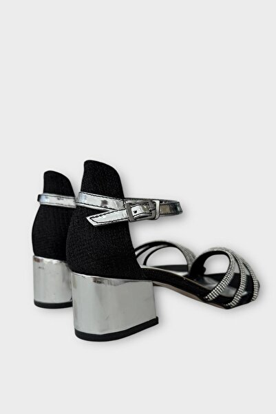 Liger Girl's Glittery Stone Banded Heeled Evening Dress Sandals Shoes Black - Silver