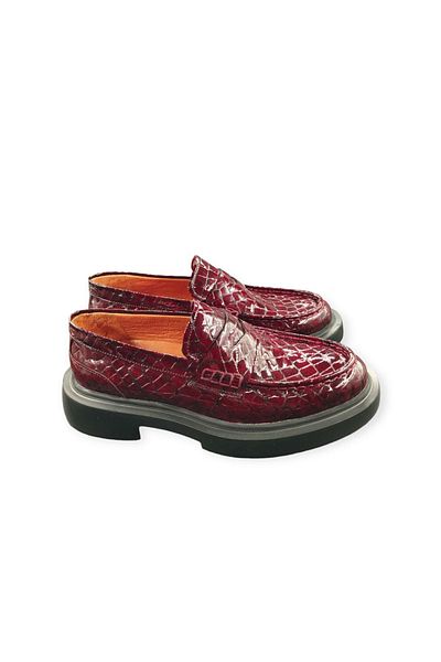 MİLONEK 2310711240   Men's Claret Red Crocodile Casual Loafer