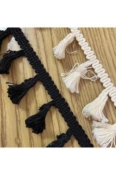 OZN AKSESUAR Ribbon Tassel Lace Trim Home Decorations Carpet Edge Clothes Edge Cotton Tassel Fringe Black