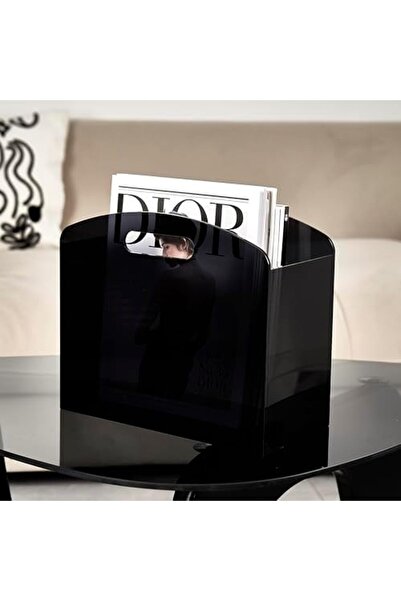 Generic Black Acrylic Magazine Holder with Handles – Modern Floor Rack for Home or Office