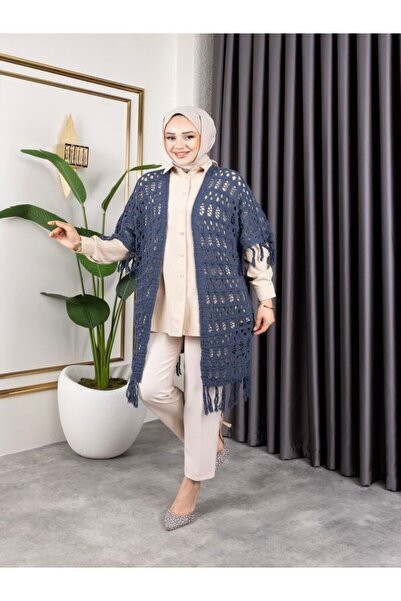 HİRA LİFE FASHİON Kadın Mevsimlik Saçaklı Ve Ajurlu Pamuk Triko Hırka