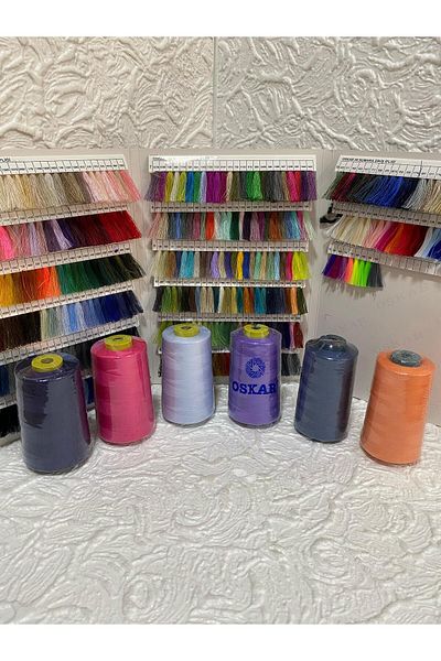 Oskar 120No Polyester Sewing Thread 5000 Mt (6 Pcs) (Dark Blue-Fuchsia-Pink-Bebemavi̇-Purple-Indigo Blue-Orange)