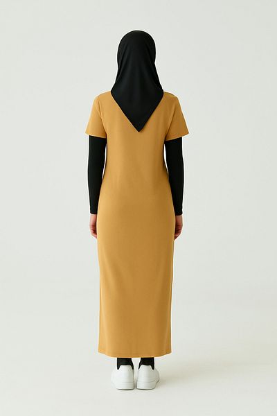 mirach Κεχριμπάρι κοντομάνικο φόρεμα Maxi - Crew Neck, Knitwear Abaya Ferace