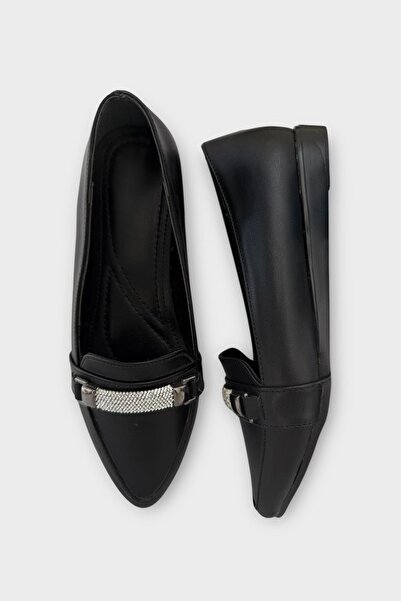 Liger Жіночі туфлі-балетки з каменем і гострим носком, чорні