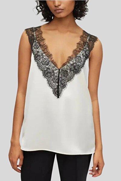 BOSS Kadın Kolsuz Saten Bluz Beyaz