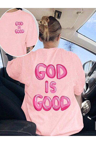 MOONBULL Γυναικείο μπλουζάκι με στάμπα στην πλάτη God Is Good, σε μεγάλο μέγεθος