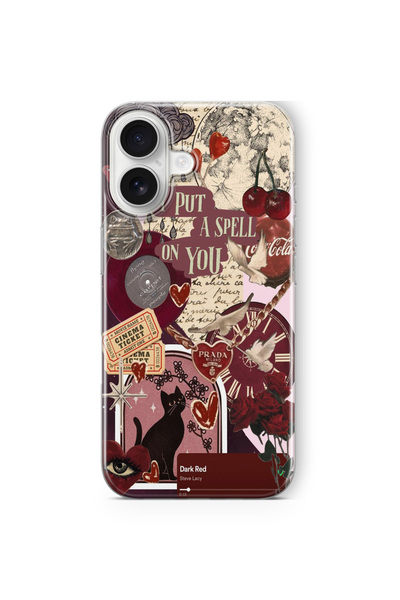 Space Star iPhone 17 Uyumlu Dark Red Kolaj Tasarım Baskılı Şeffaf Kılıf