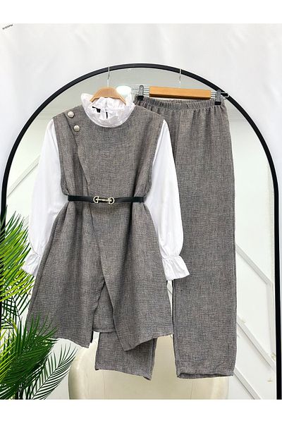 YEDİLALE Belted Bamboo Linen Triple Set