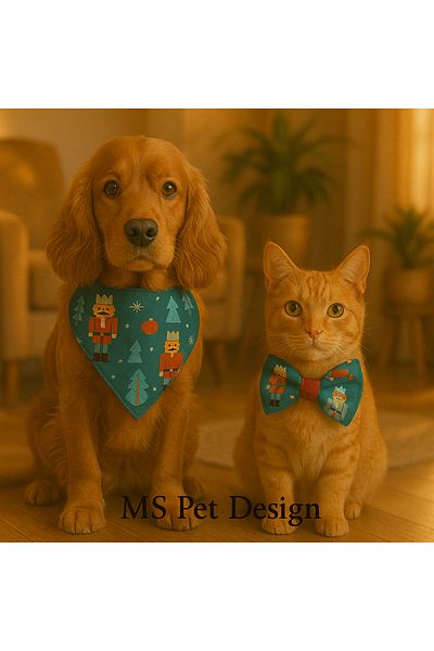 MS Pet Design Adjustable Cat Dog Bandana Bow Tie Set - Christmas Gift Lead Soldier