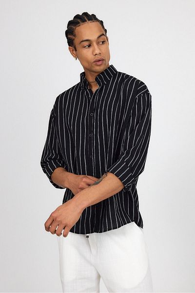 SUN STYLE Μακρυμάνικο πουκάμισο με υφαντή γραμμή Oversize