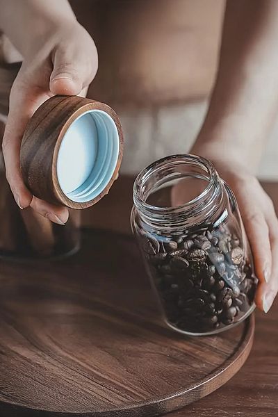 Kitchen Life Acassia Set of 12 Acacia Lid Borosilicate Glass Spice Shakers / 56 Labels Gift / 240ml