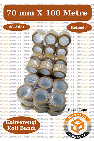 Royal Tape Koli Bandı 70mm X 100m Hotmelt Kahverengi (48 Adet) - Güçlü Yapışk...