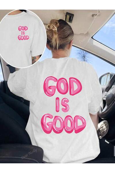 MOONBULL Γυναικείο μπλουζάκι με στάμπα στην πλάτη God Is Good, σε μεγάλο μέγεθος