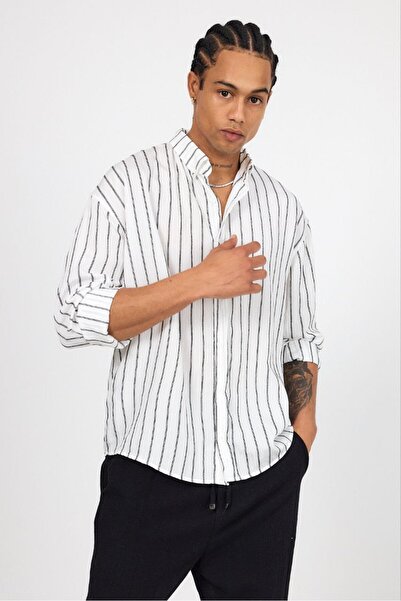 SUN STYLE Оверсайз ткана сорочка з довгими рукавами та лініями