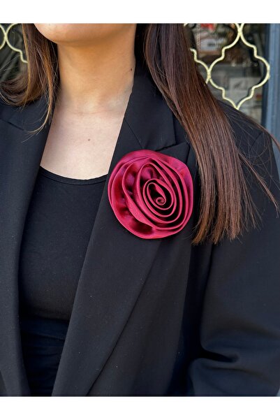 Cherry Carter Saten Gül Broş - El Yapımı Gül Broş - Ceket, Elbise, Gömlek ve ...