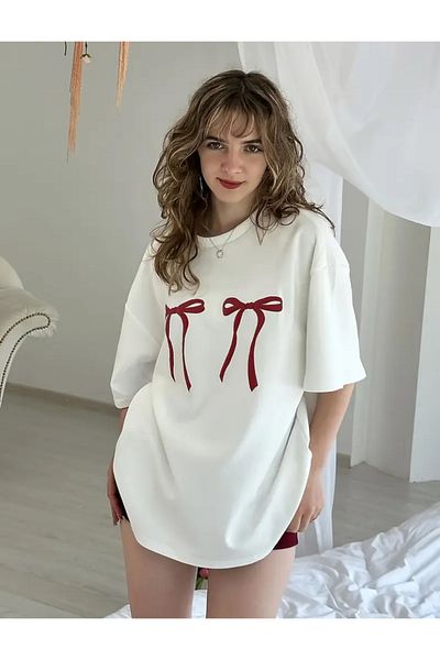 DEEFWEAR Tricou oversize unisex cu detaliu panglică în stil Kawai