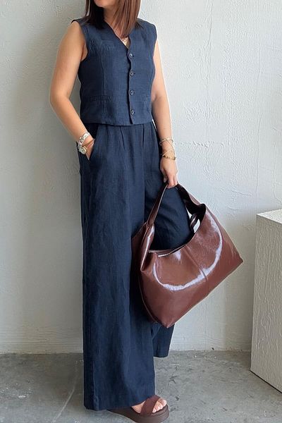 Suzi Women 100% Linen Vest Pants Suit Cr4005