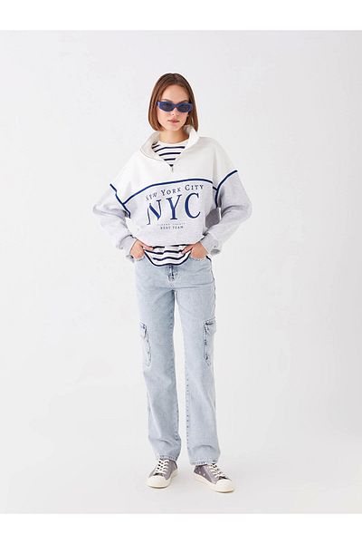 LC Waikiki LCW Jeans Indigo Straight Fit Γυναικείο παντελόνι Cargo Jean