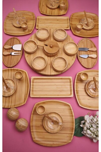 Atbyhome Natural Collection 6 Kişilik 50 Parça Seramik ve Bambu Kahvaltı Takı...